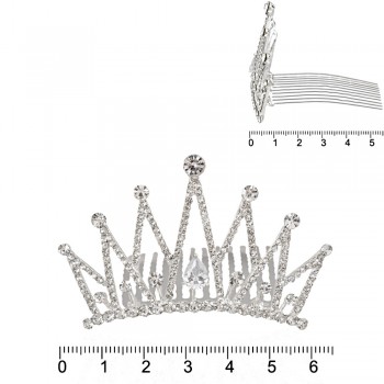 Диадема-гребень со стразами металлическая 6.4см (15241)