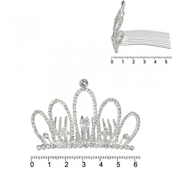 Диадема-гребень со стразами металлическая 6.2см (15245)