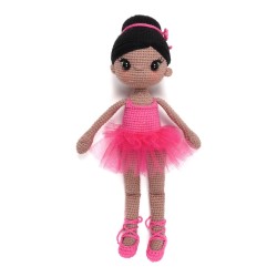Вязаная игрушка амигуруми Балерина в малиновом платье 28см (27914)