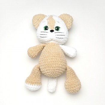 Вязаная игрушка амигуруми Котик плюшевый 33см бежевый (28149)