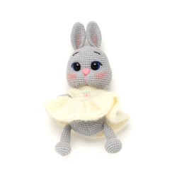 Вязаная игрушка амигуруми Зайка в платье 23см серый (29145)
