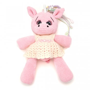 Вязаная игрушка амигуруми Единорог плюшевый 44см розовый (29152)