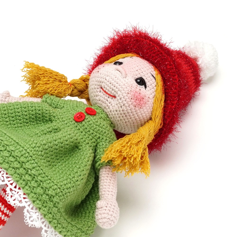 Вязаная игрушка амигуруми Девочка Эльф в красной шапке 40см (29710) 2